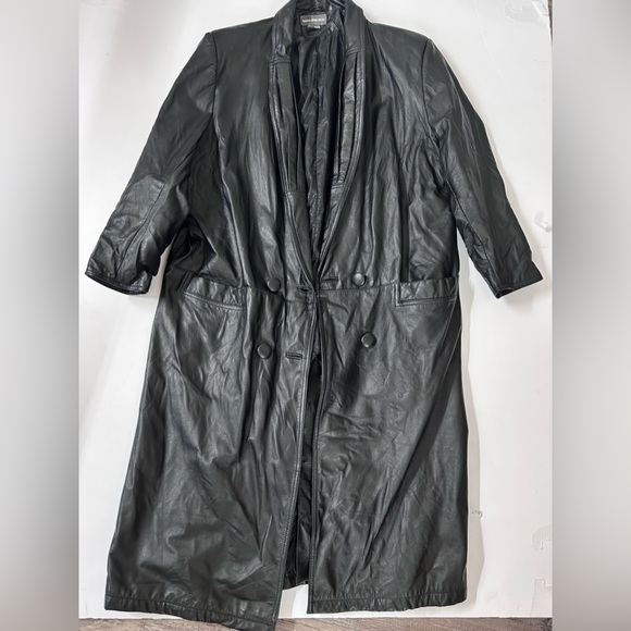 Vintage 80’s Maurices Leather Trench Coat Women's Unisex Size XL Black - Picture 8 of 14